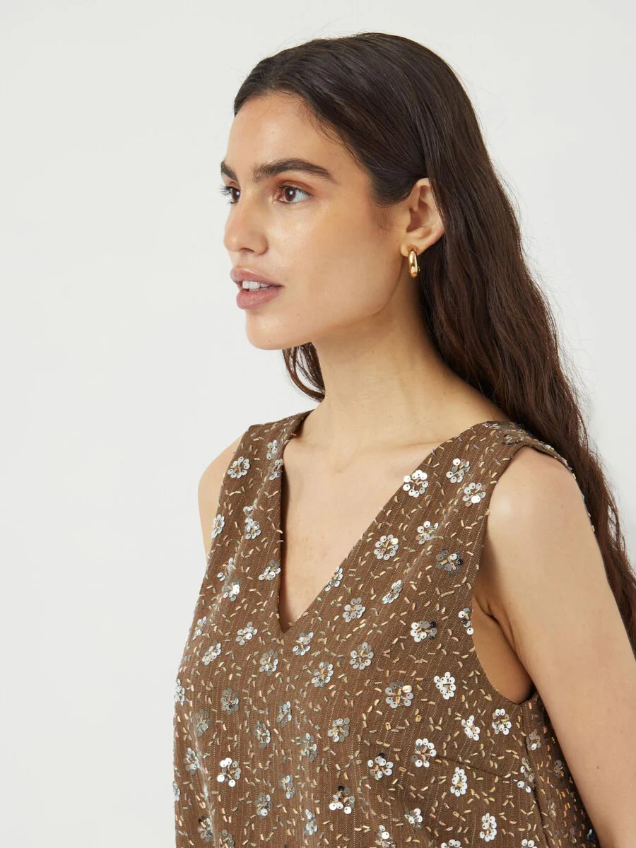Gina Sequin Mini Dress (Taupe Grey) - Image 3