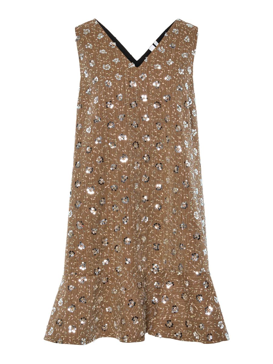 Gina Sequin Mini Dress (Taupe Grey) - Image 6