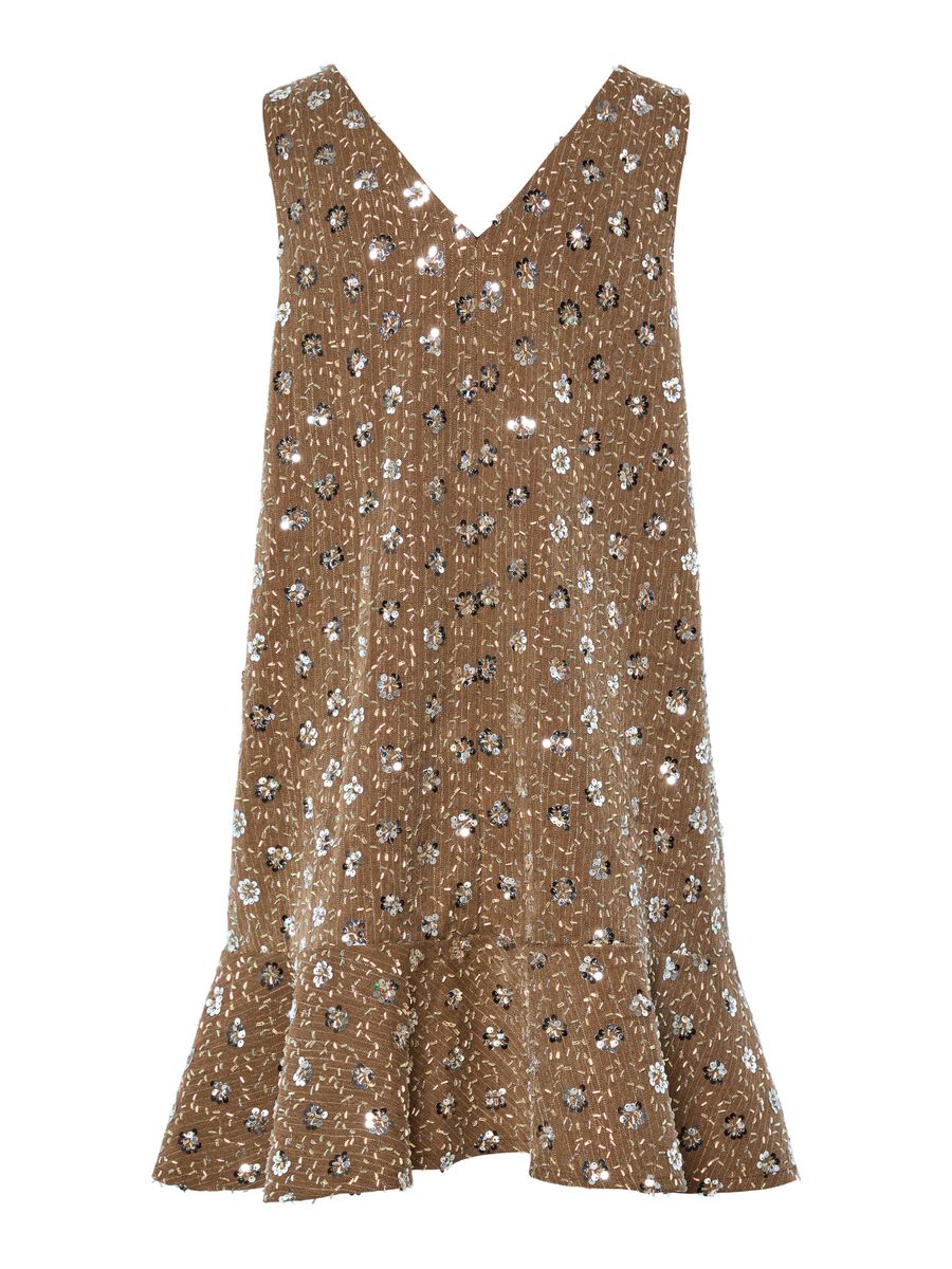 Gina Sequin Mini Dress (Taupe Grey) - Image 7
