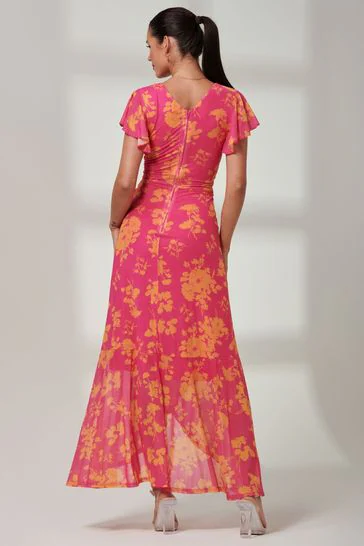 Gisselle Ruffle Hem Maxi Dress (Pink Floral) - Image 3