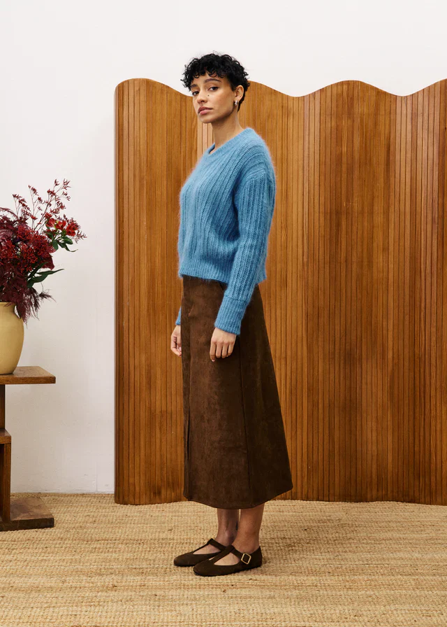 Glaieul Suedette Ankle Skirt (Brown) - Image 2
