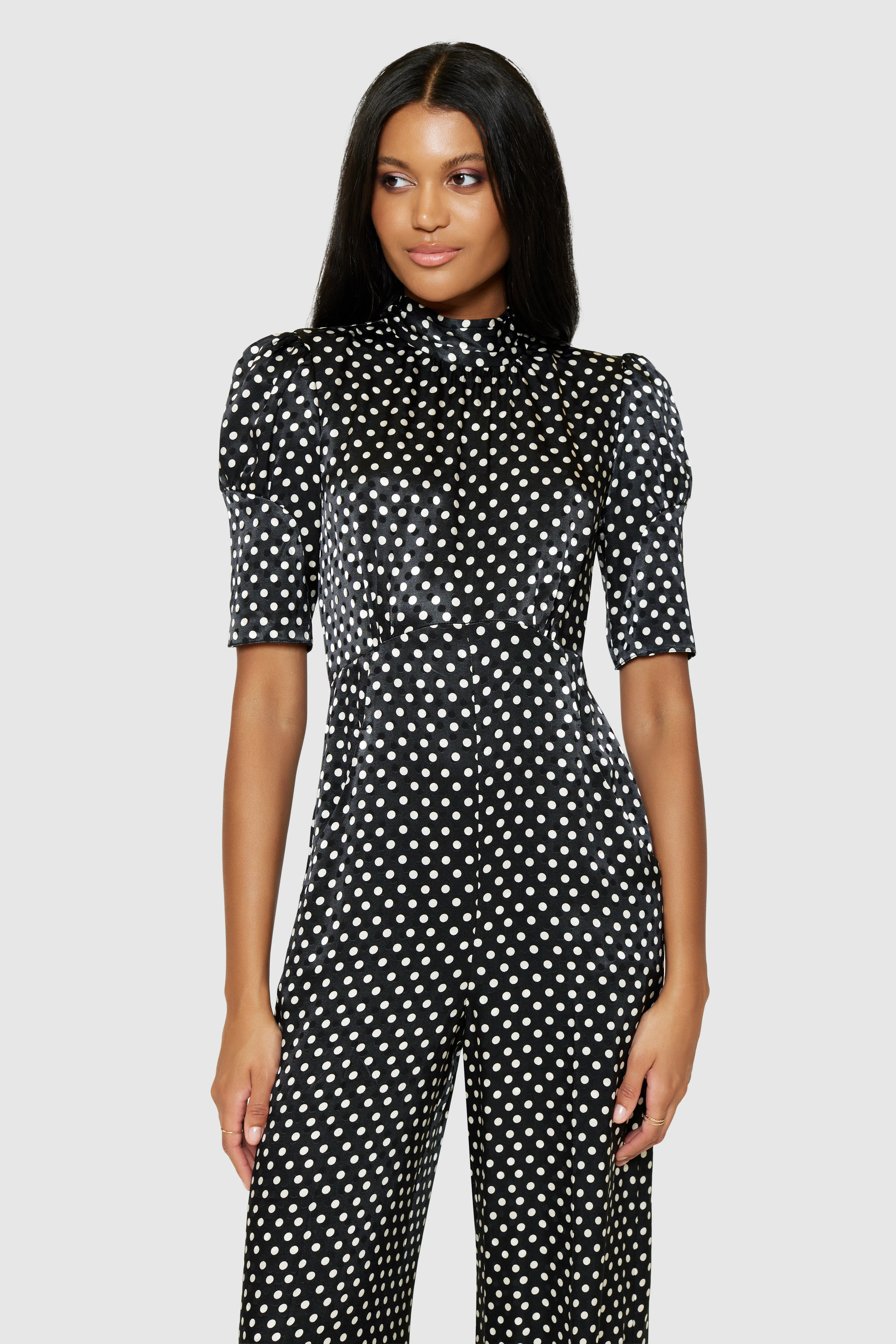 Glenda Wide Leg Jumpsuit (Black/White) - Image 3