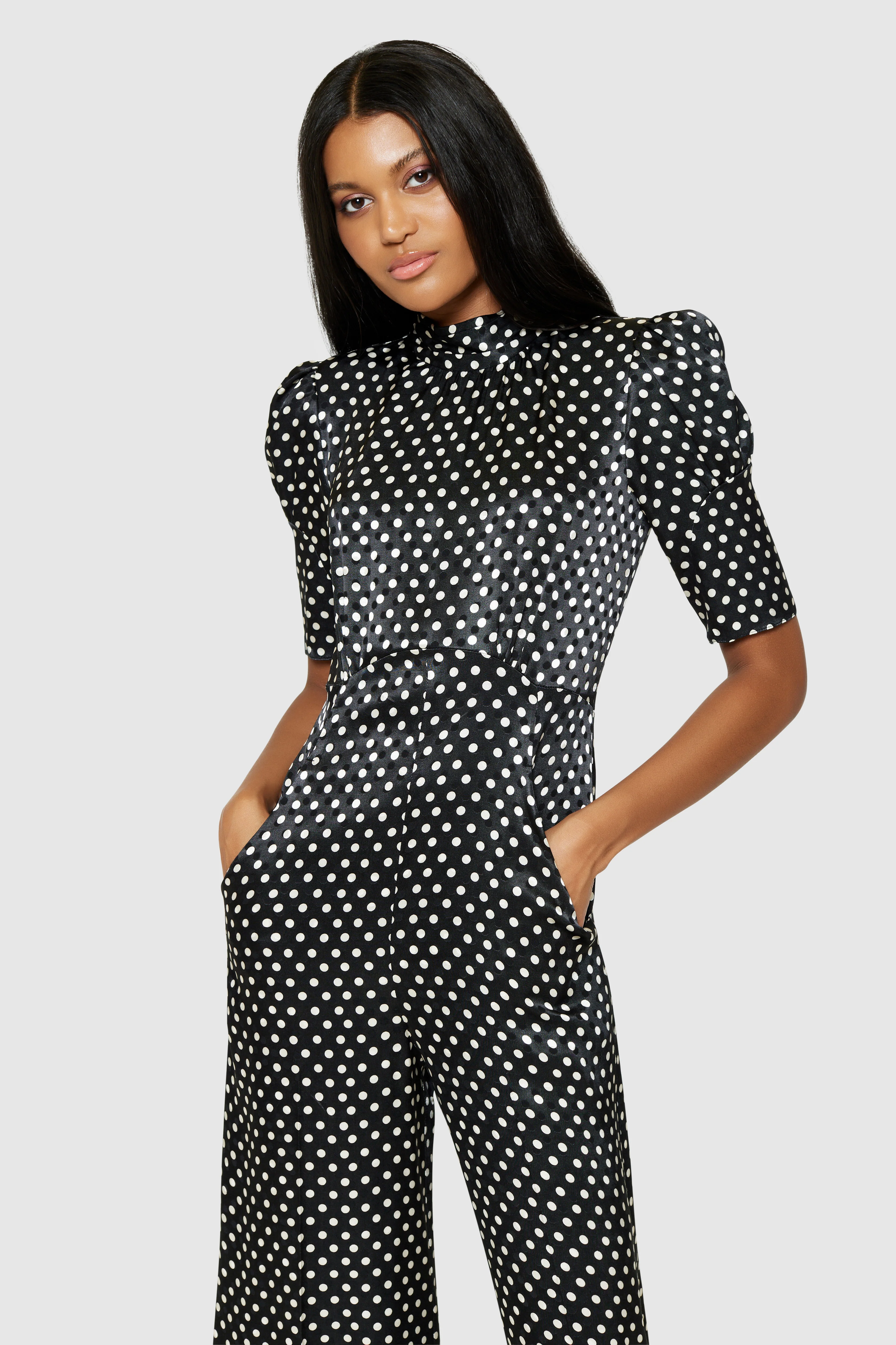 Glenda Wide Leg Jumpsuit (Black/White) - Image 4