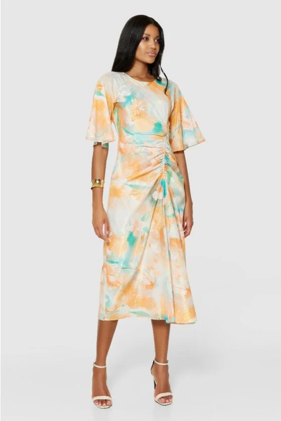 Gloria A-Line Midi Dress (Orange) - Image 2