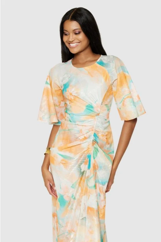 Gloria A-Line Midi Dress (Orange) - Image 3