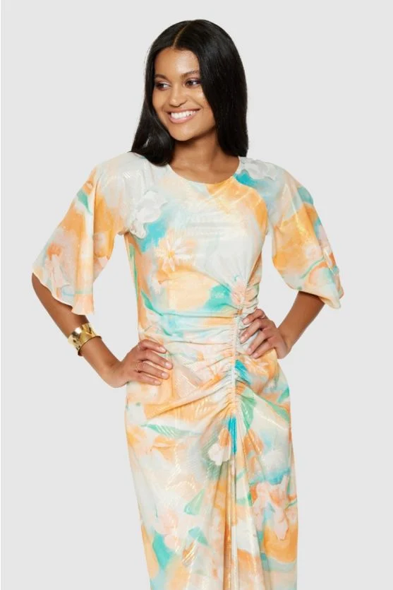 Gloria A-Line Midi Dress (Orange) - Image 4