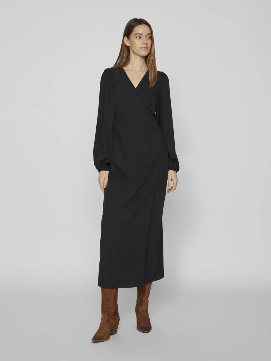 GRAFFY LONG WRAP DRESS (BLACK) - Image 2