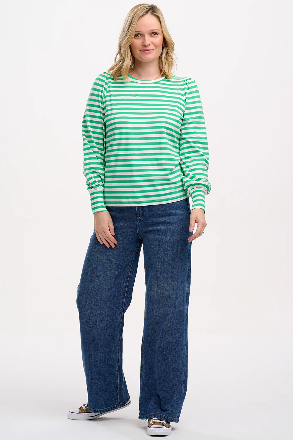 Griselda Jersey Top (Green/Off-White Stripe) - Image 2