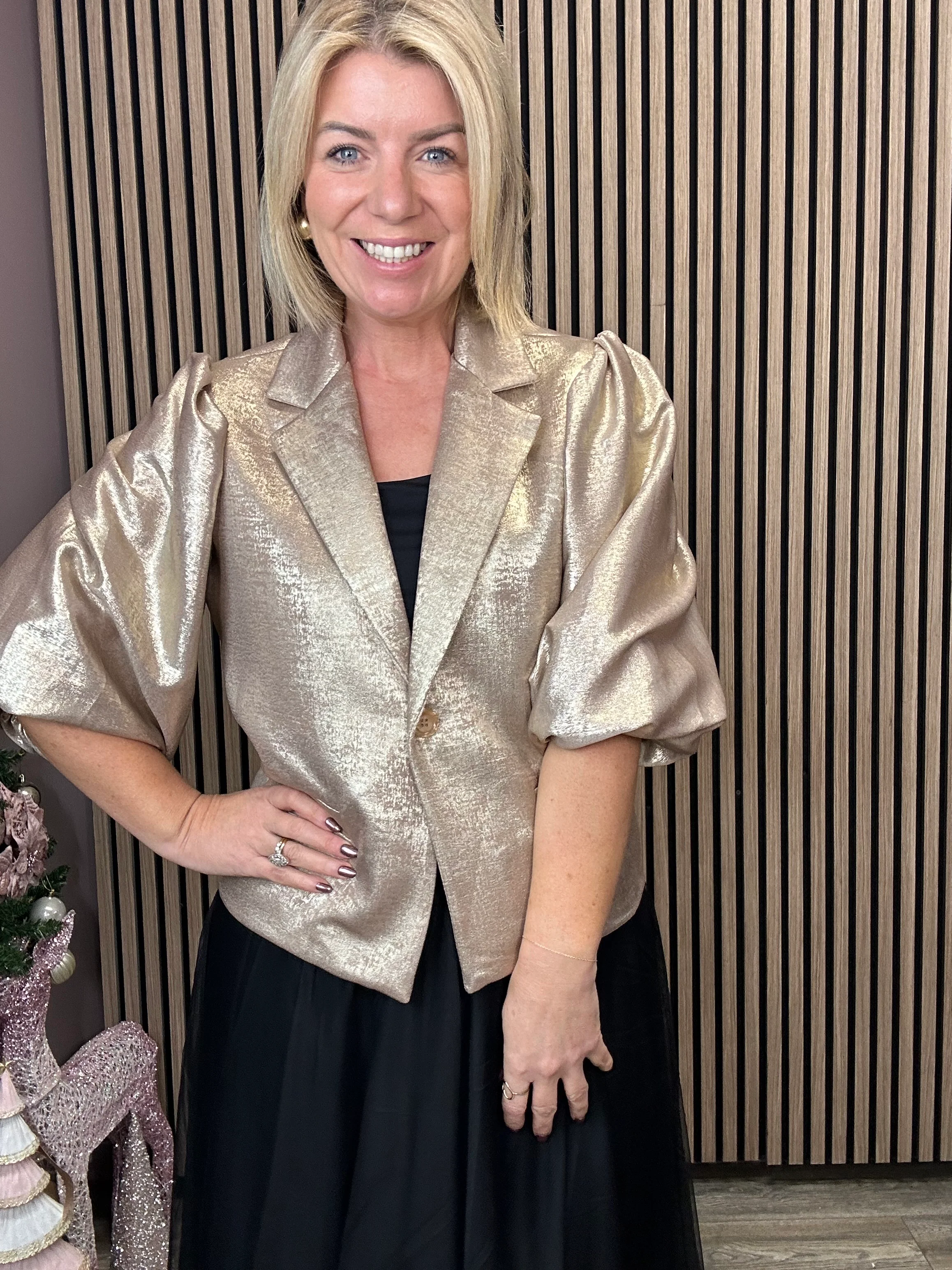 Gwen Puff Sleeve Blazer (Gold) - Image 2