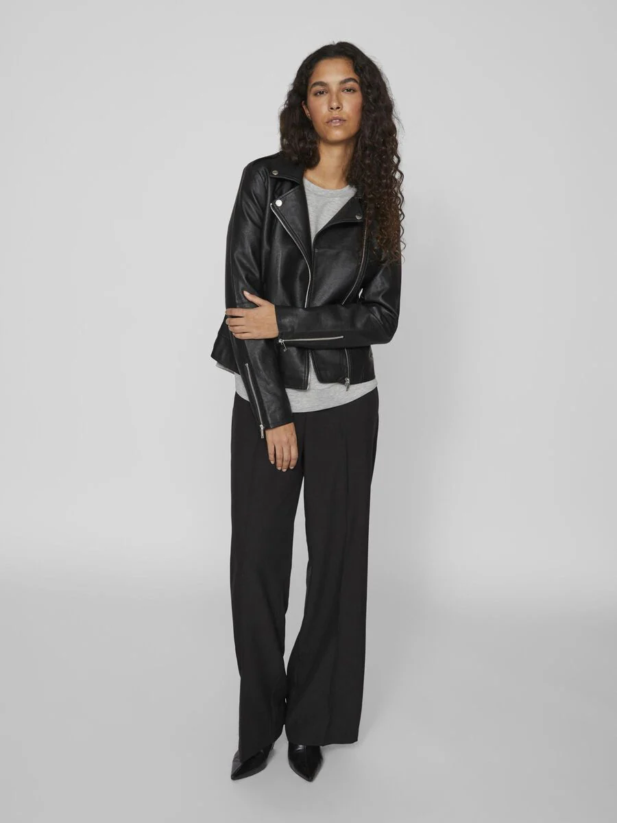 Hanley Faux Leather Biker Jacket (Black) - Image 4