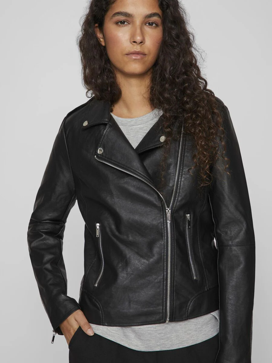 Hanley Faux Leather Biker Jacket (Black) - Image 5