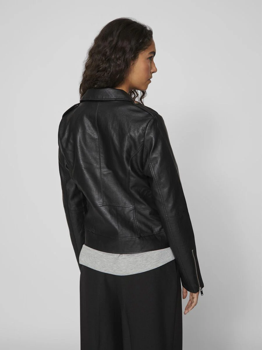 Hanley Faux Leather Biker Jacket (Black) - Image 7