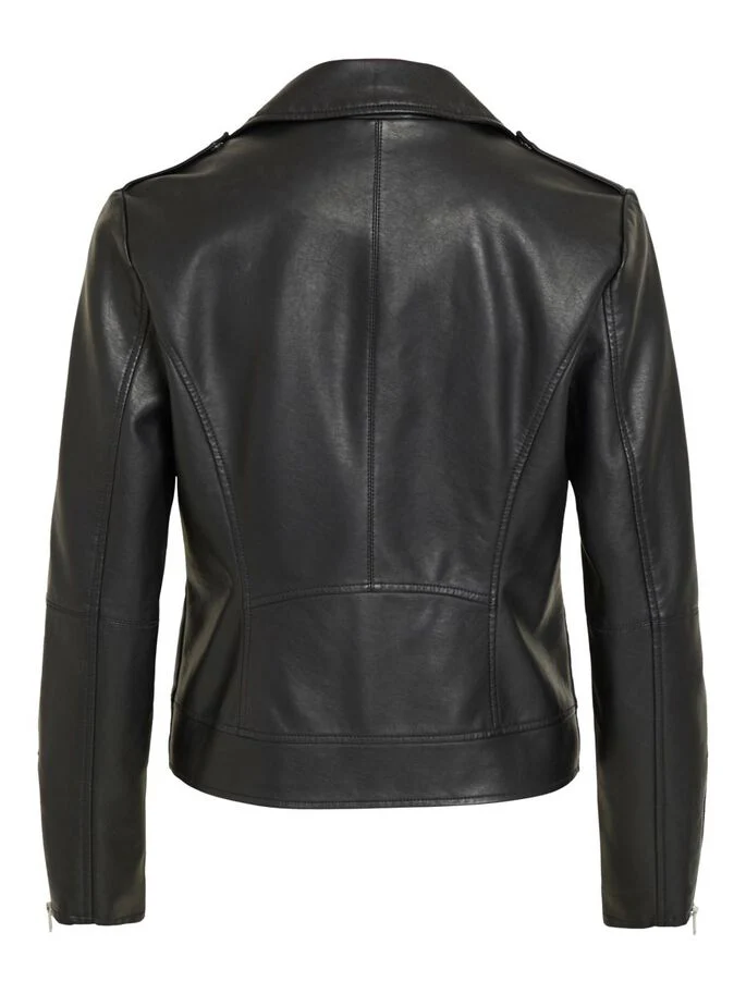 Hanley Faux Leather Biker Jacket (Black) - Image 9
