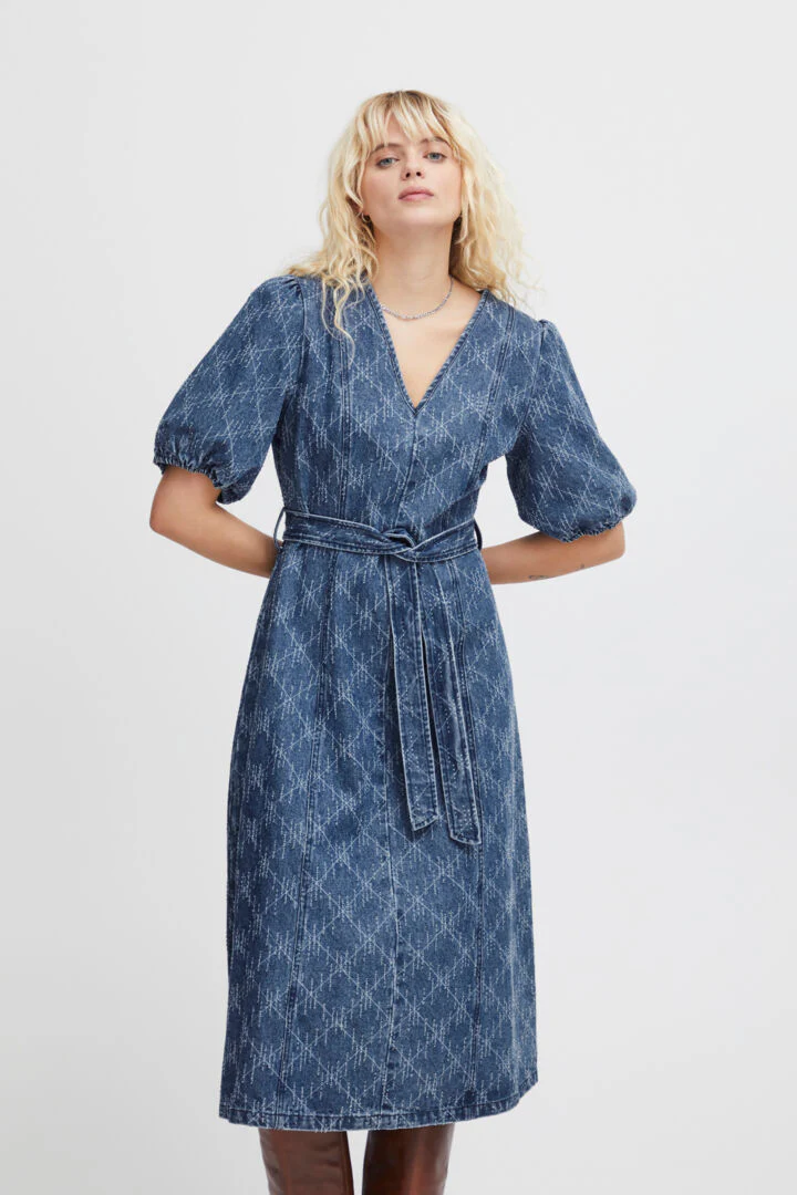 HASKI DENIM MIDI DRESS (MEDIUM BLUE) - Image 4