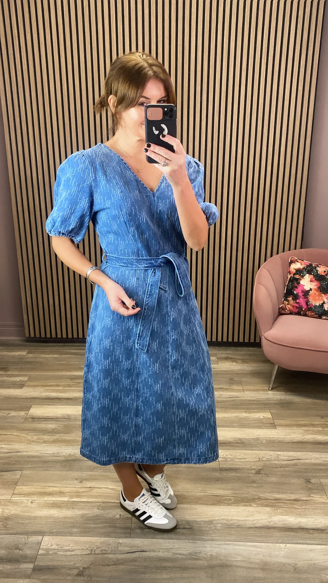 HASKI DENIM MIDI DRESS (MEDIUM BLUE) - Image 5