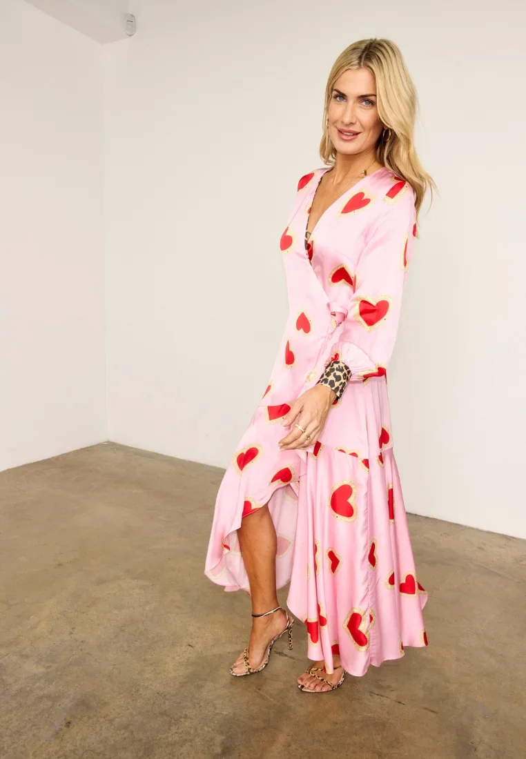 Hazel Wrap Dress (Pink Hearts) - Image 2