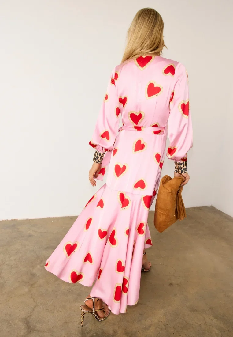 Hazel Wrap Dress (Pink Hearts) - Image 3