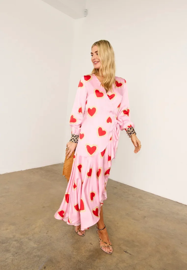 Hazel Wrap Dress (Pink Hearts) - Image 4