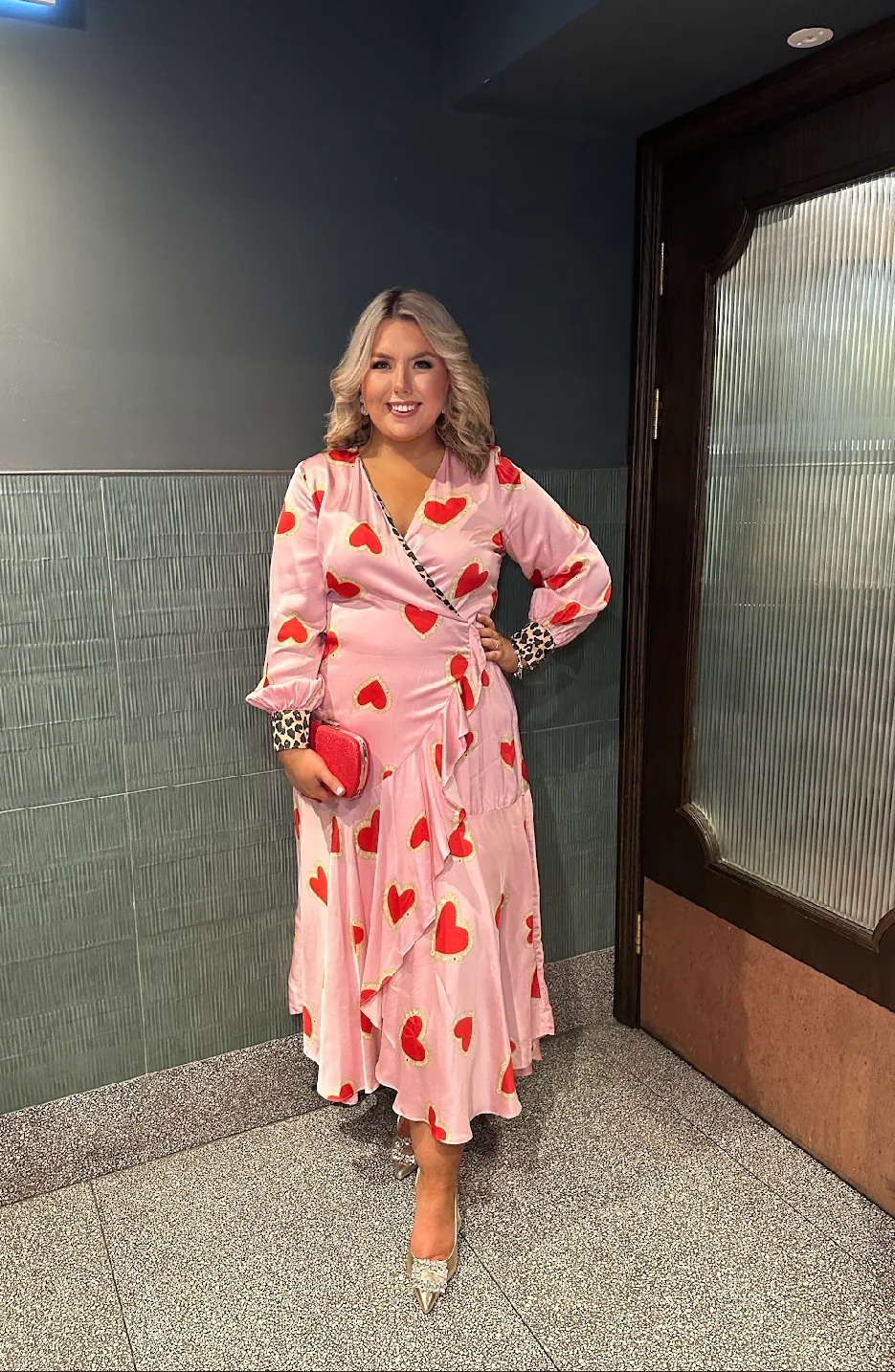 Hazel Wrap Dress (Pink Hearts) - Image 5