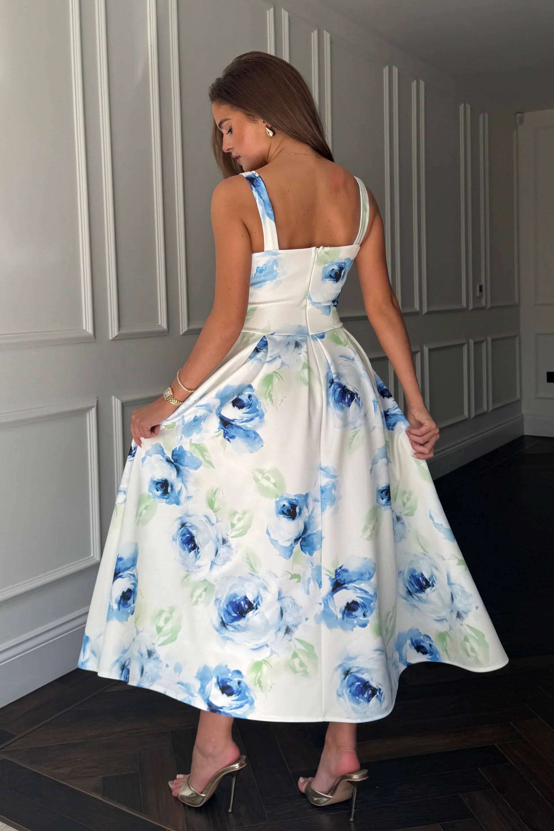 Heather Floral Pleated Skirt Dress (Blue) - Image 3