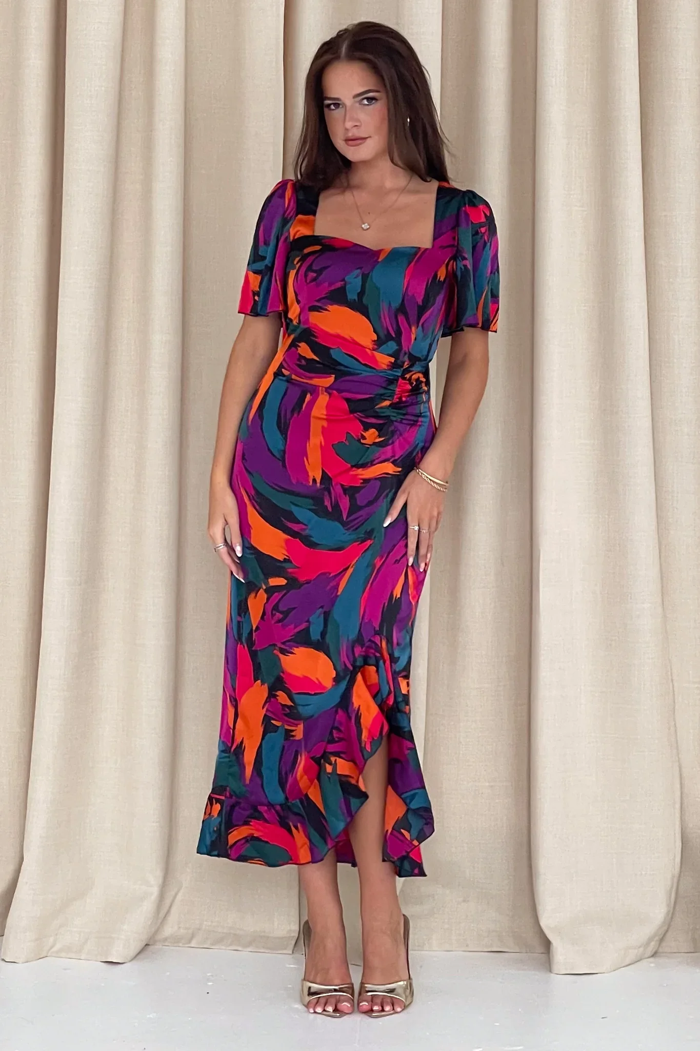 Heidi Ruched Midi Dress (Abstract Print) - Image 3