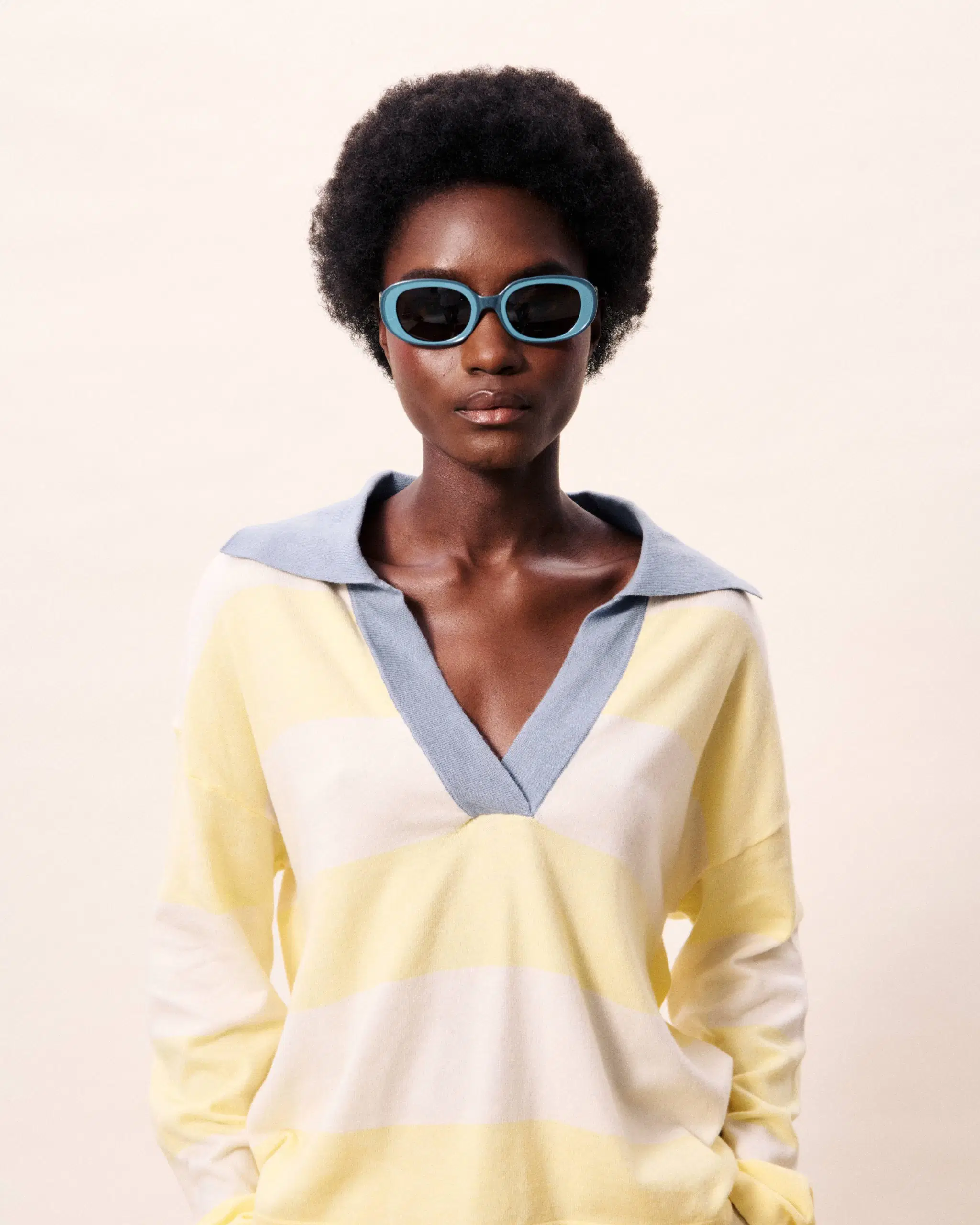 Hyralis Stripe Polo Knit (Lemon/Cream) - Image 2