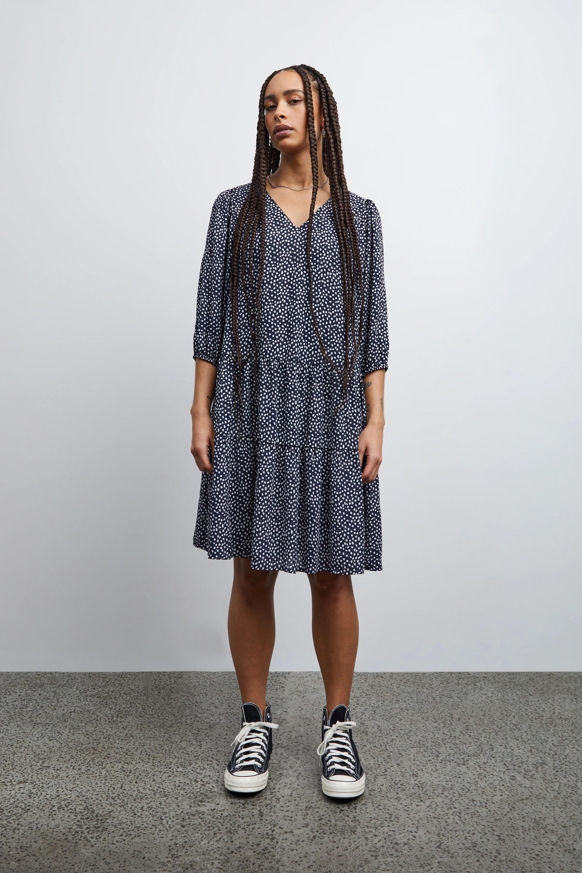 LUMA POLKA DOT SMOCK DRESS (NAVY) - Image 2