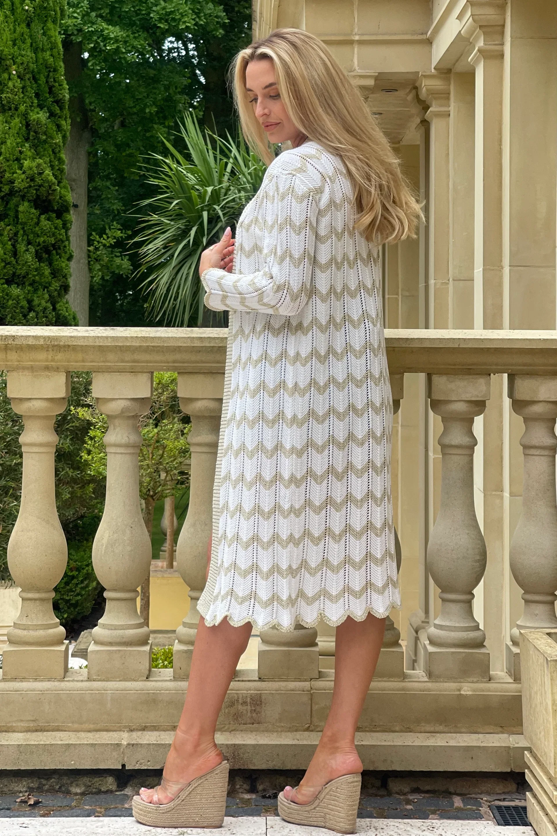 Ingrid Crochet Gold Chevron Cardigan (Gold/White) - Image 4