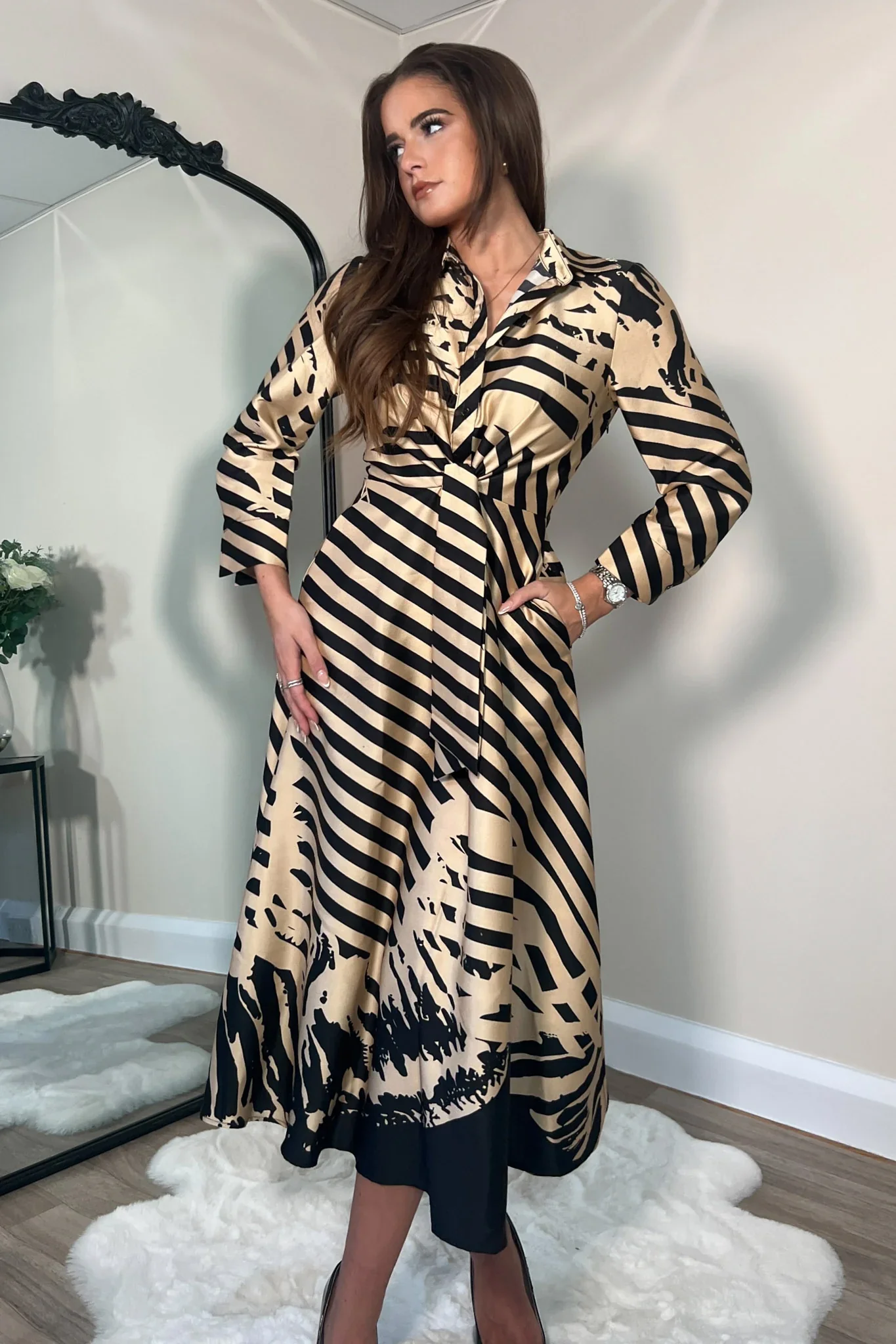 ISABELLA STRIPE PRINT TIE FRONT DRESS - Image 2