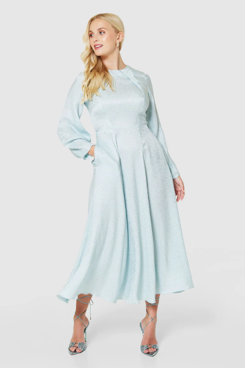 JACKIE MIDI DRESS (BLUE JACQUARD) - Image 2