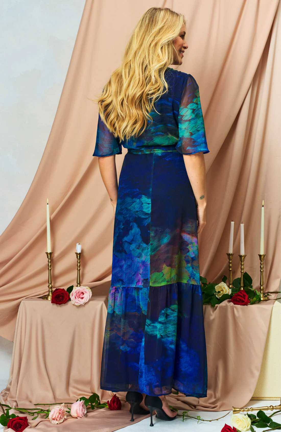 Jacqueline Maxi Wrap Dress (Blue Multi) - Image 4
