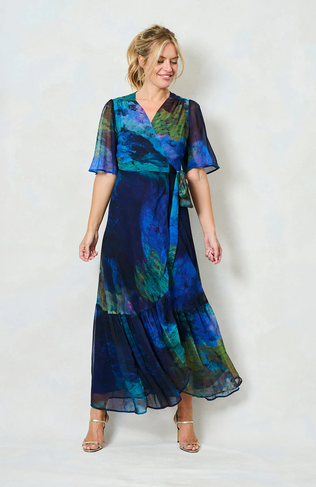 Jacqueline Maxi Wrap Dress (Blue Multi) - Image 6