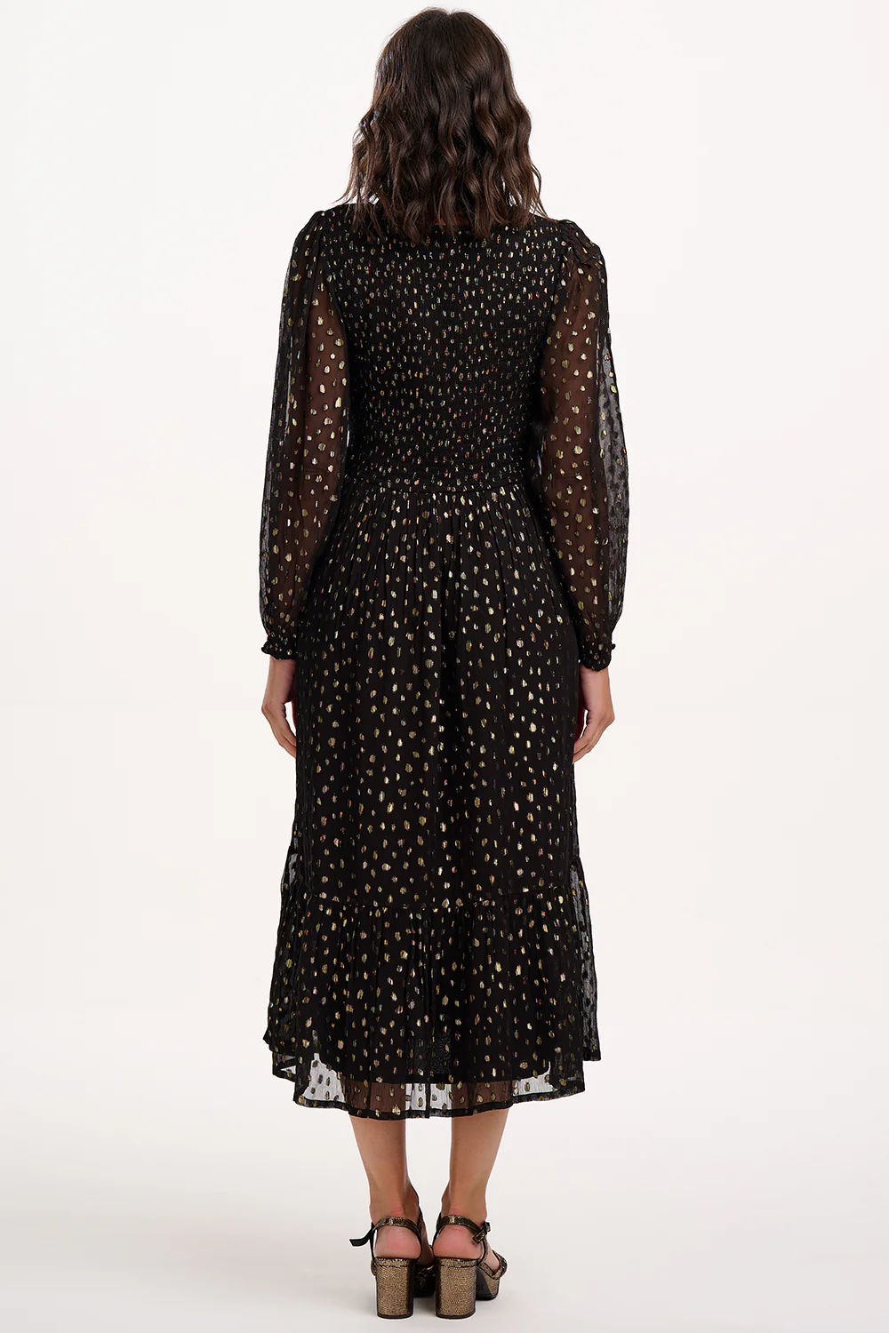 Jacqueline Shirred Midi Dress (Black/Metallic) - Image 3