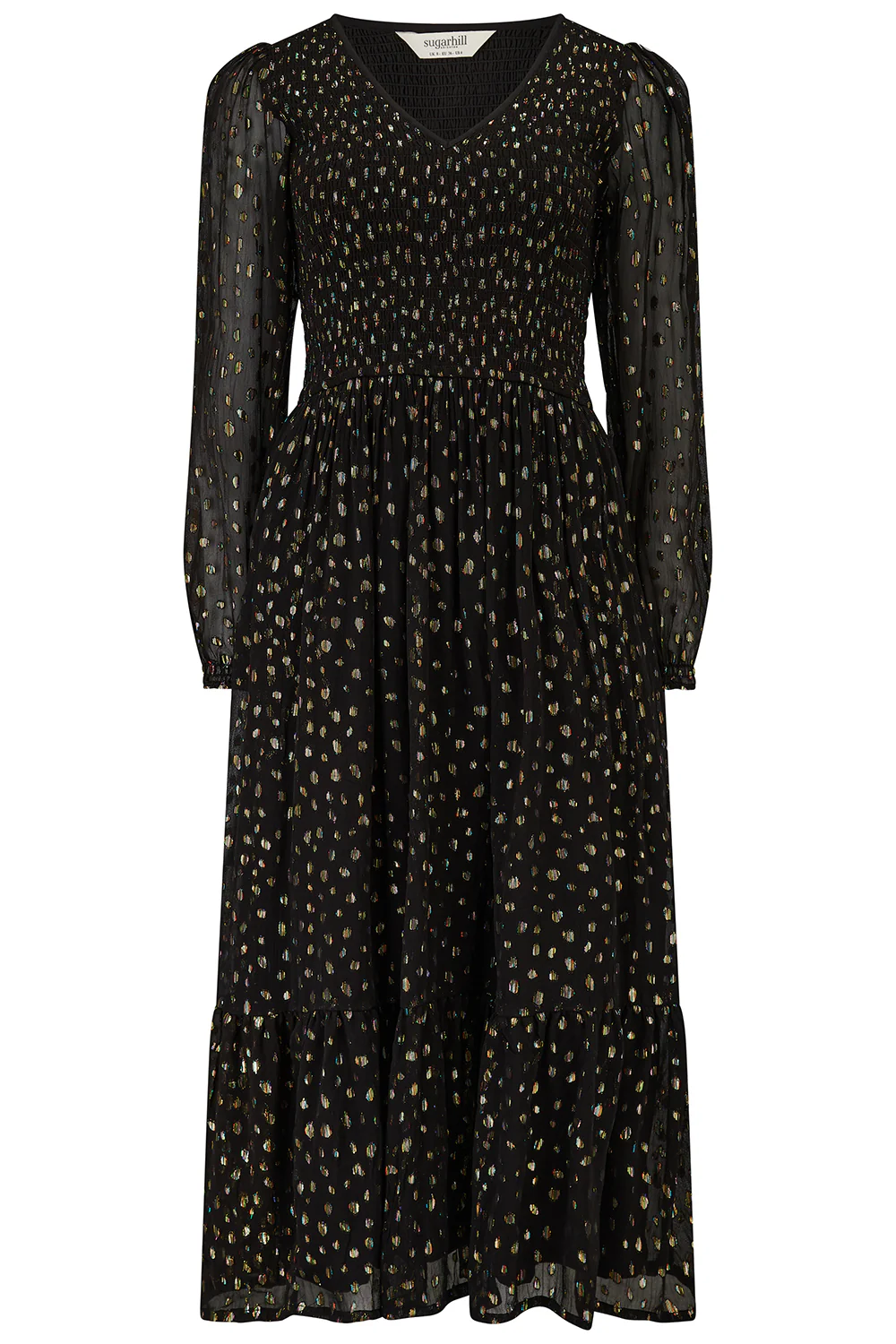 Jacqueline Shirred Midi Dress (Black/Metallic) - Image 5