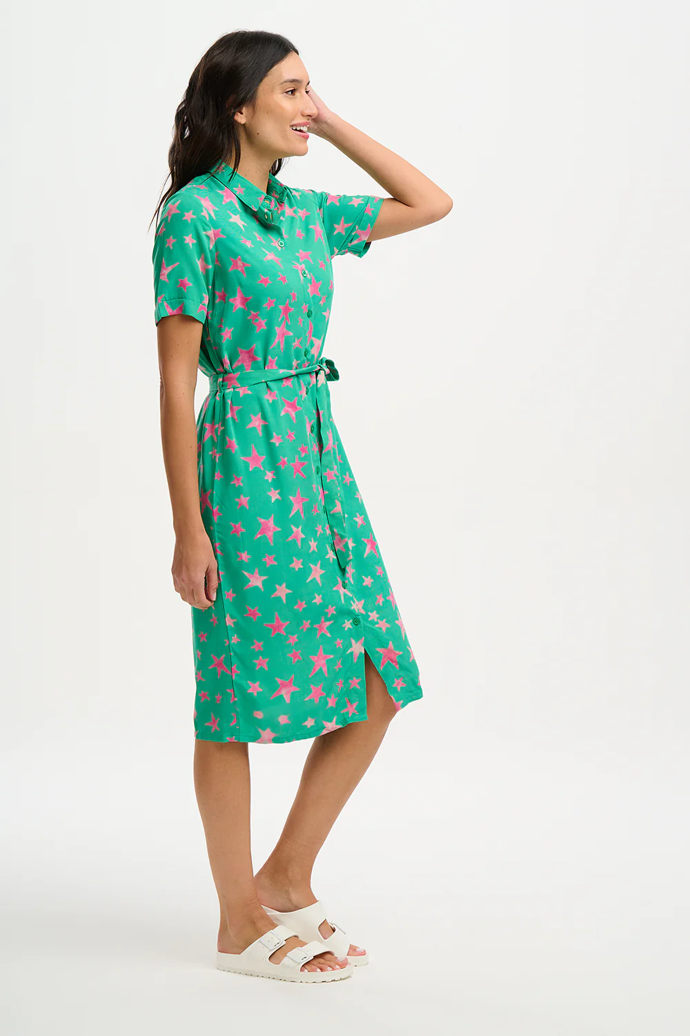 Janice Batik Midi Shirt Dress (Green Supernova Stars) - Image 2