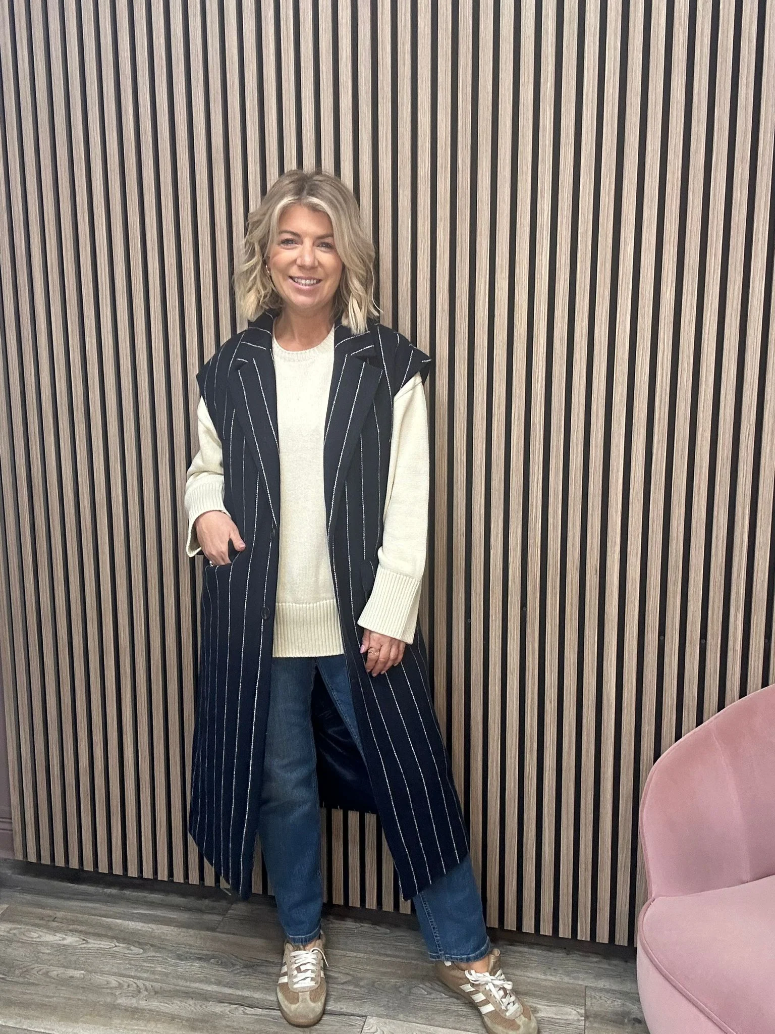 Jannet Pinstripe Long Waistcoat (Total Eclipse)