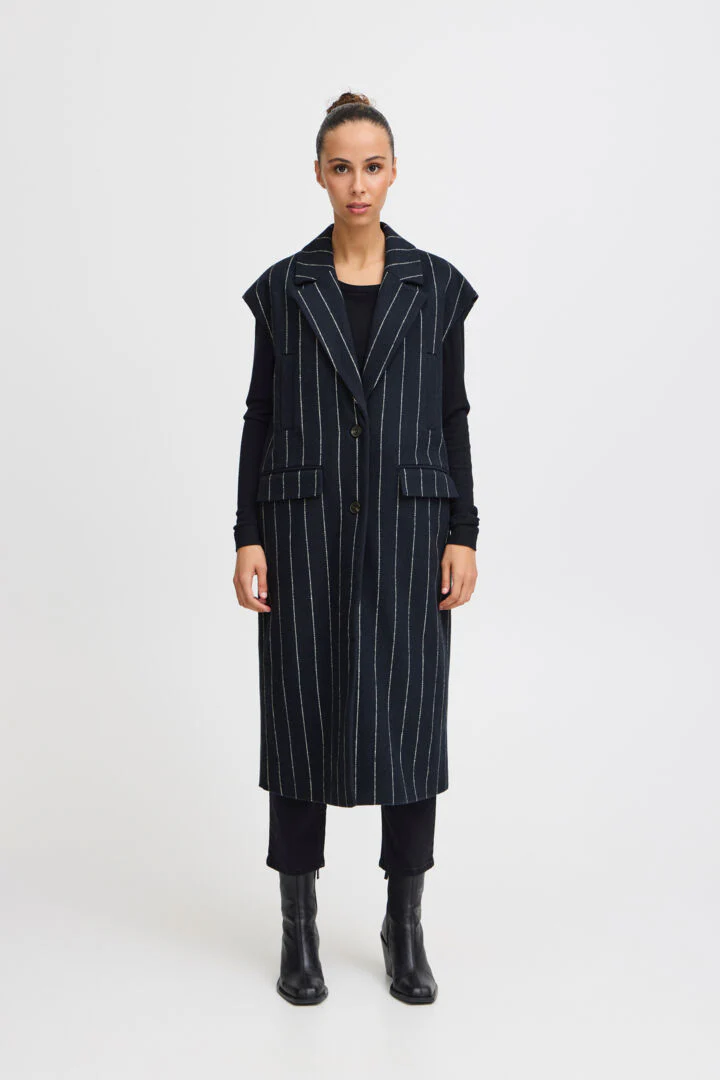 Jannet Pinstripe Long Waistcoat (Total Eclipse) - Image 2