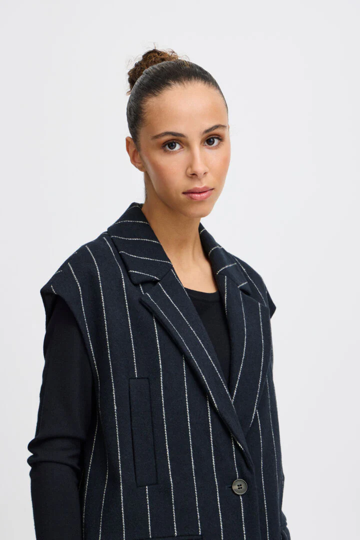 Jannet Pinstripe Long Waistcoat (Total Eclipse) - Image 3