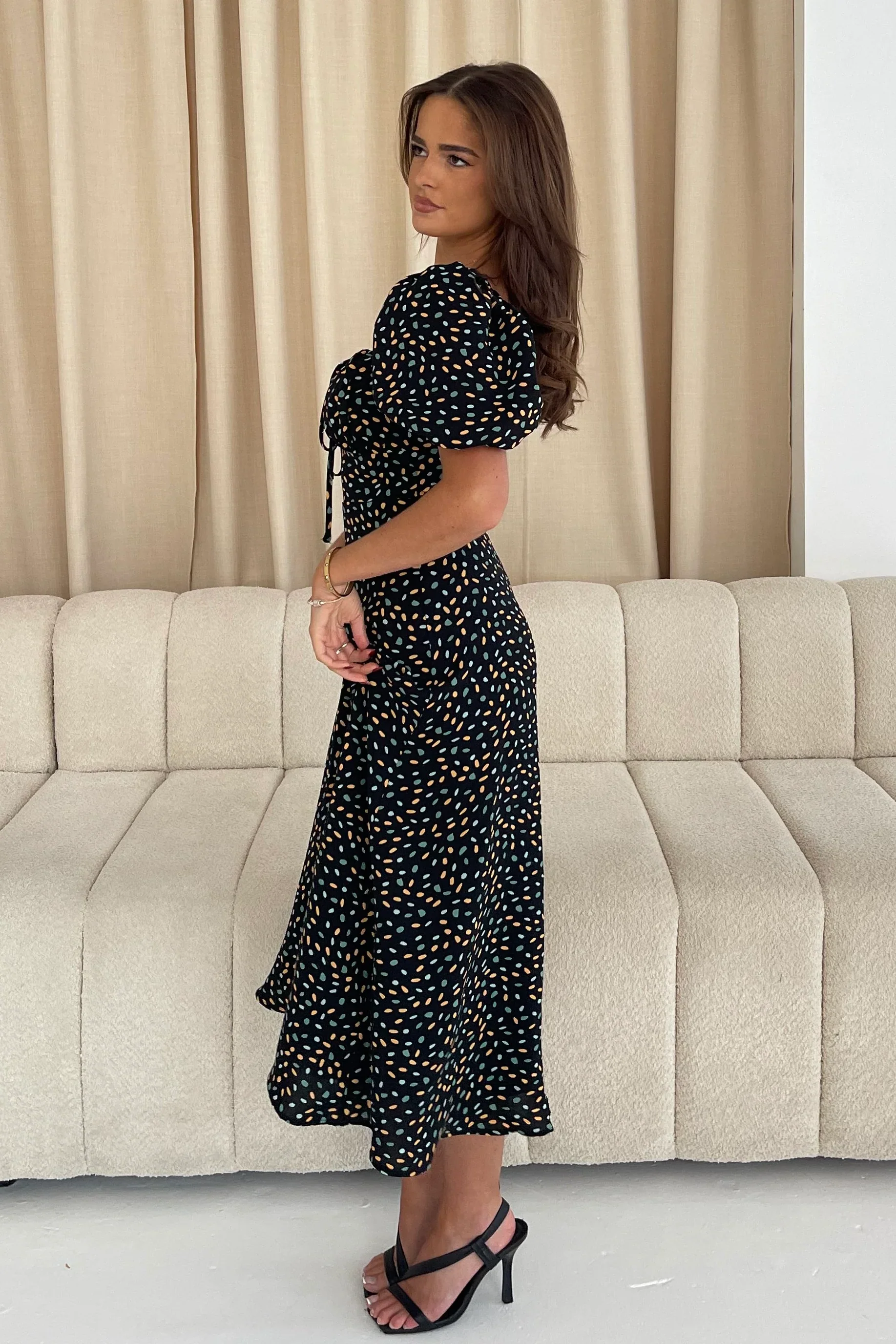 Jemima Square Neck Midi Dress (Black/Multi) - Image 5