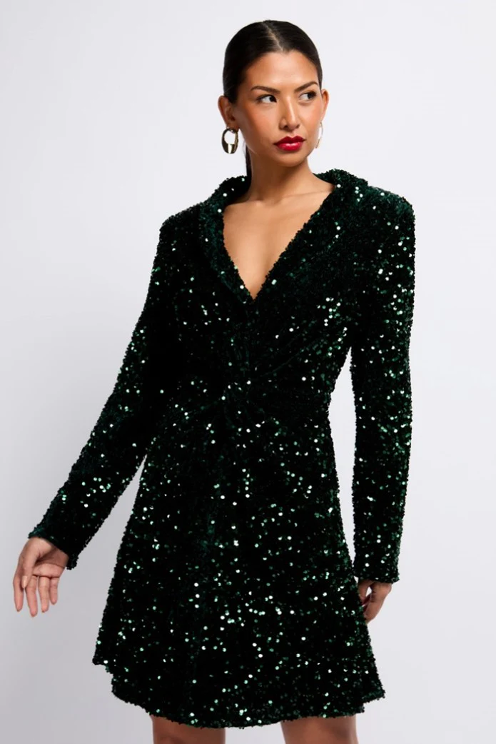 Jessie Sequin Mini Dress (Green) - Image 4