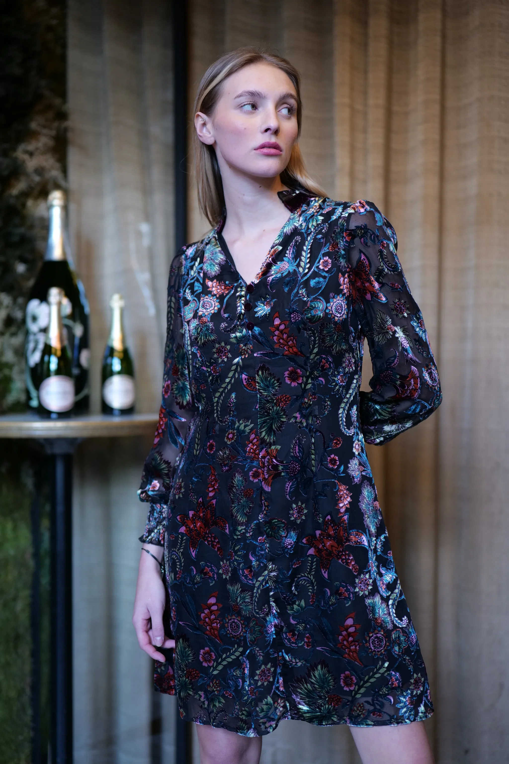 Jima Velvet Mini Dress (Black) - Image 5