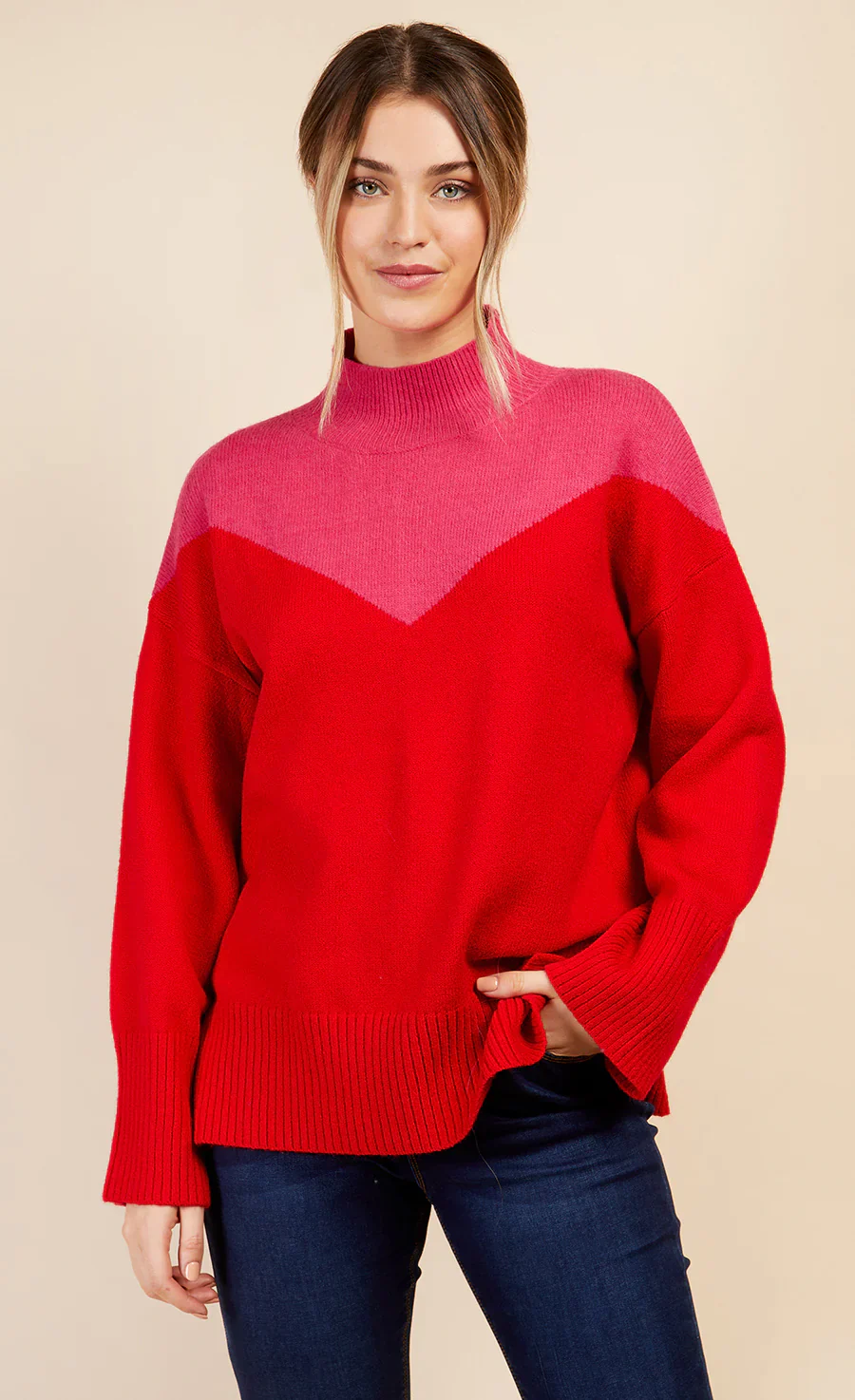 JOLENE COLOUR BLOCK JUMPER (PINK/RED) - Image 2