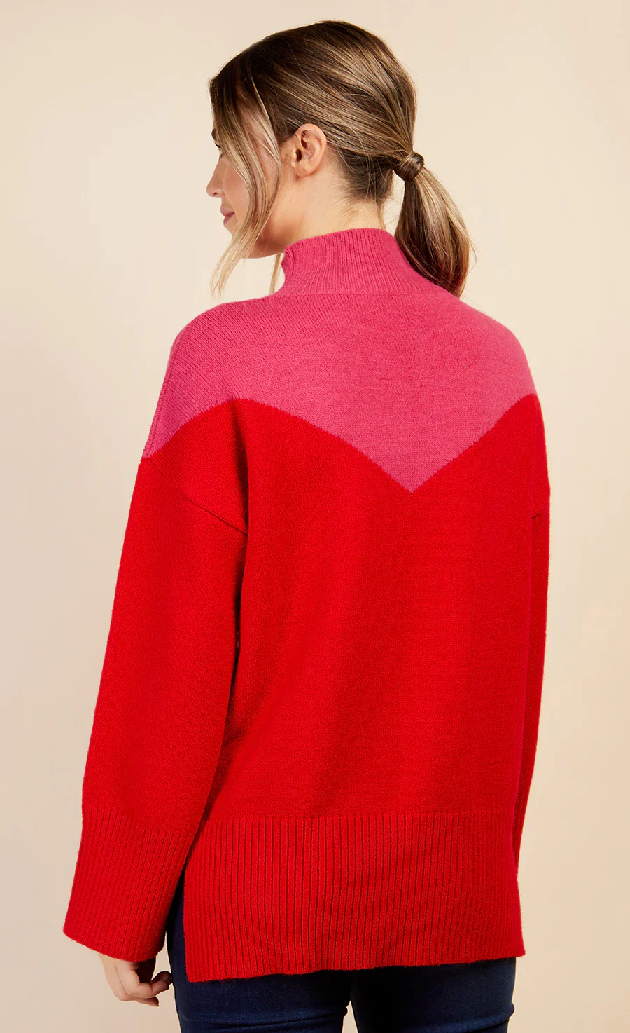 JOLENE COLOUR BLOCK JUMPER (PINK/RED) - Image 5