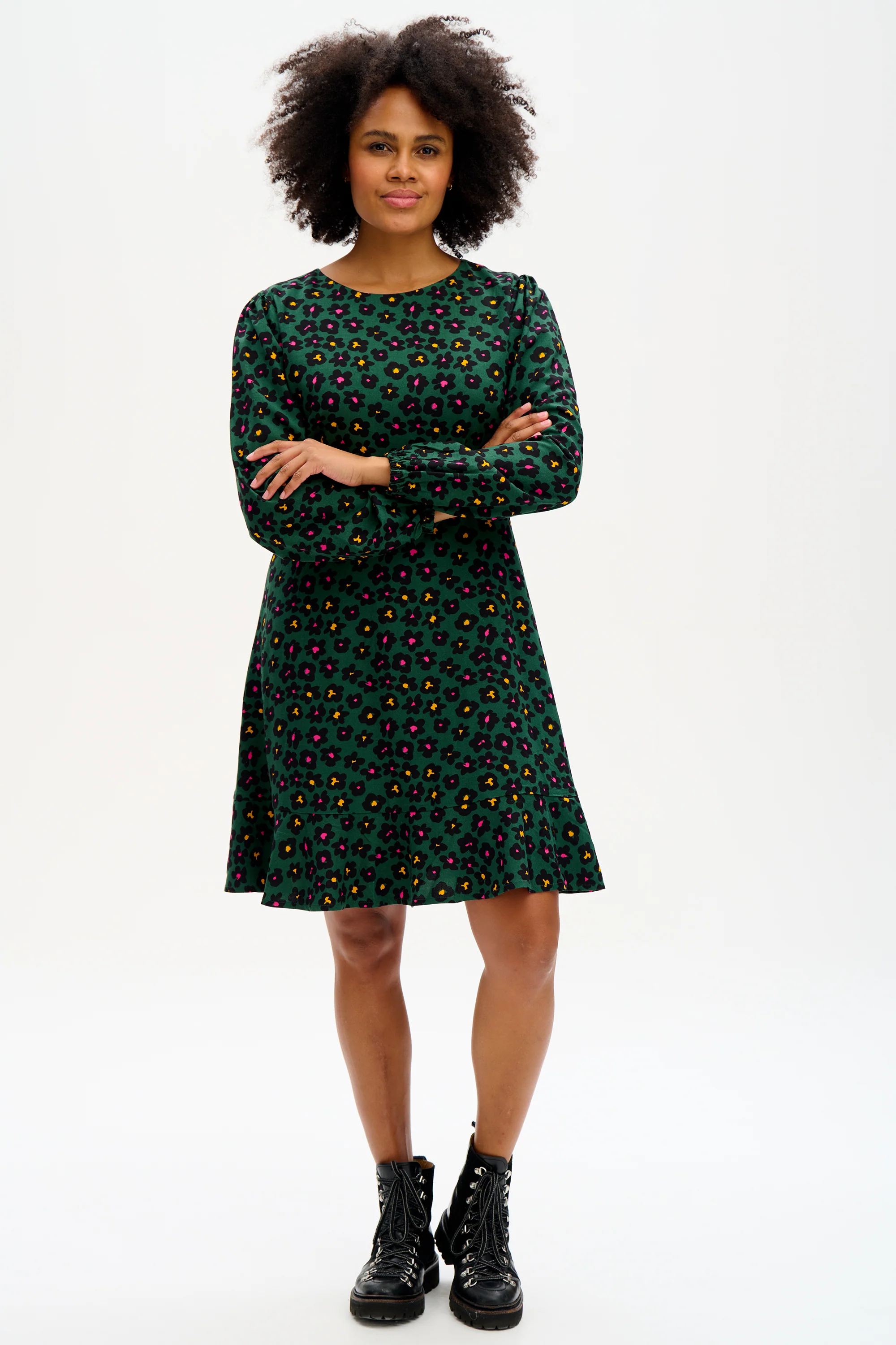 Juliette Dress - Green, Painted Floral