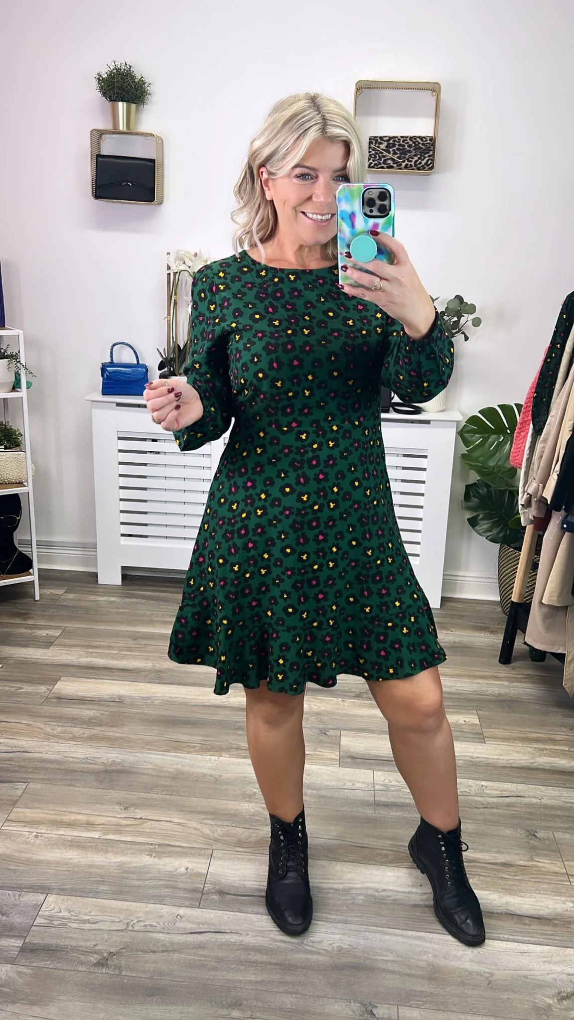 Juliette Dress - Green, Painted Floral - Image 2