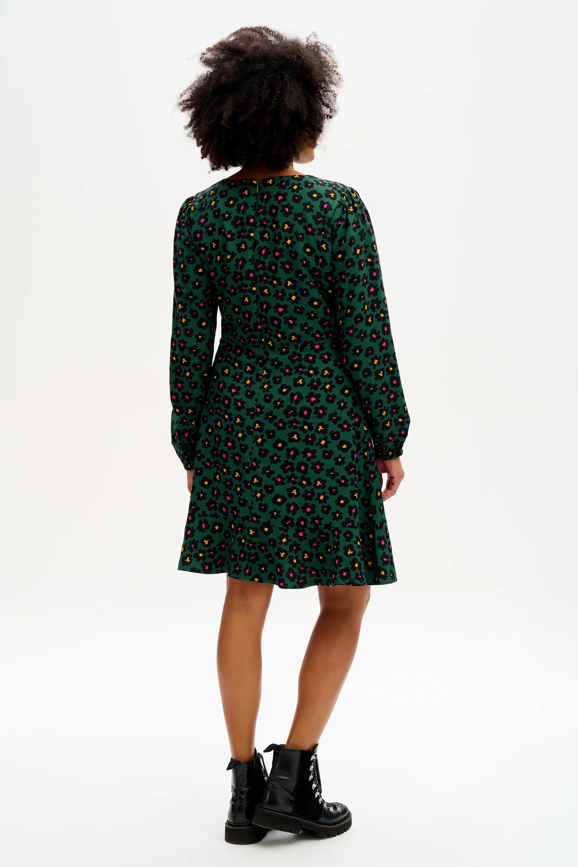 Juliette Dress - Green, Painted Floral - Image 3