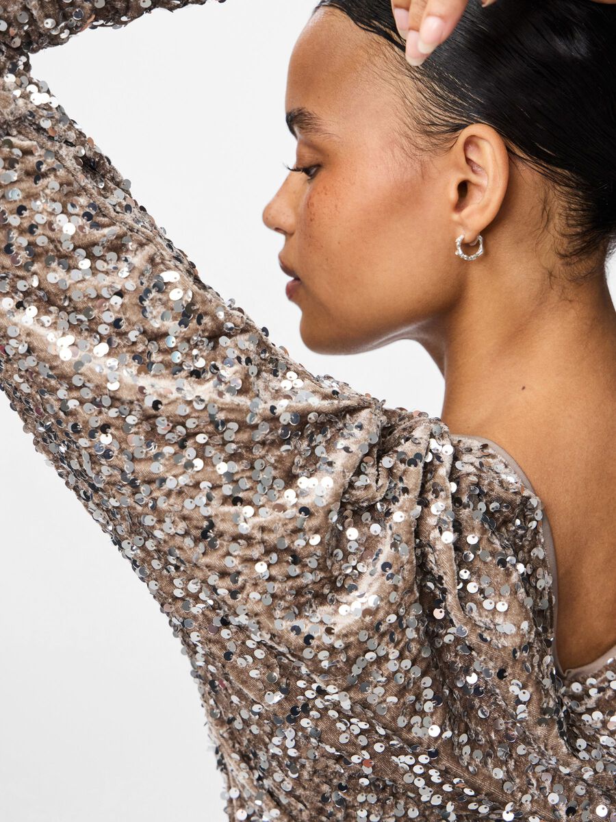 Kassey Sequin V-Neck Top (Morel/Silver) - Image 3