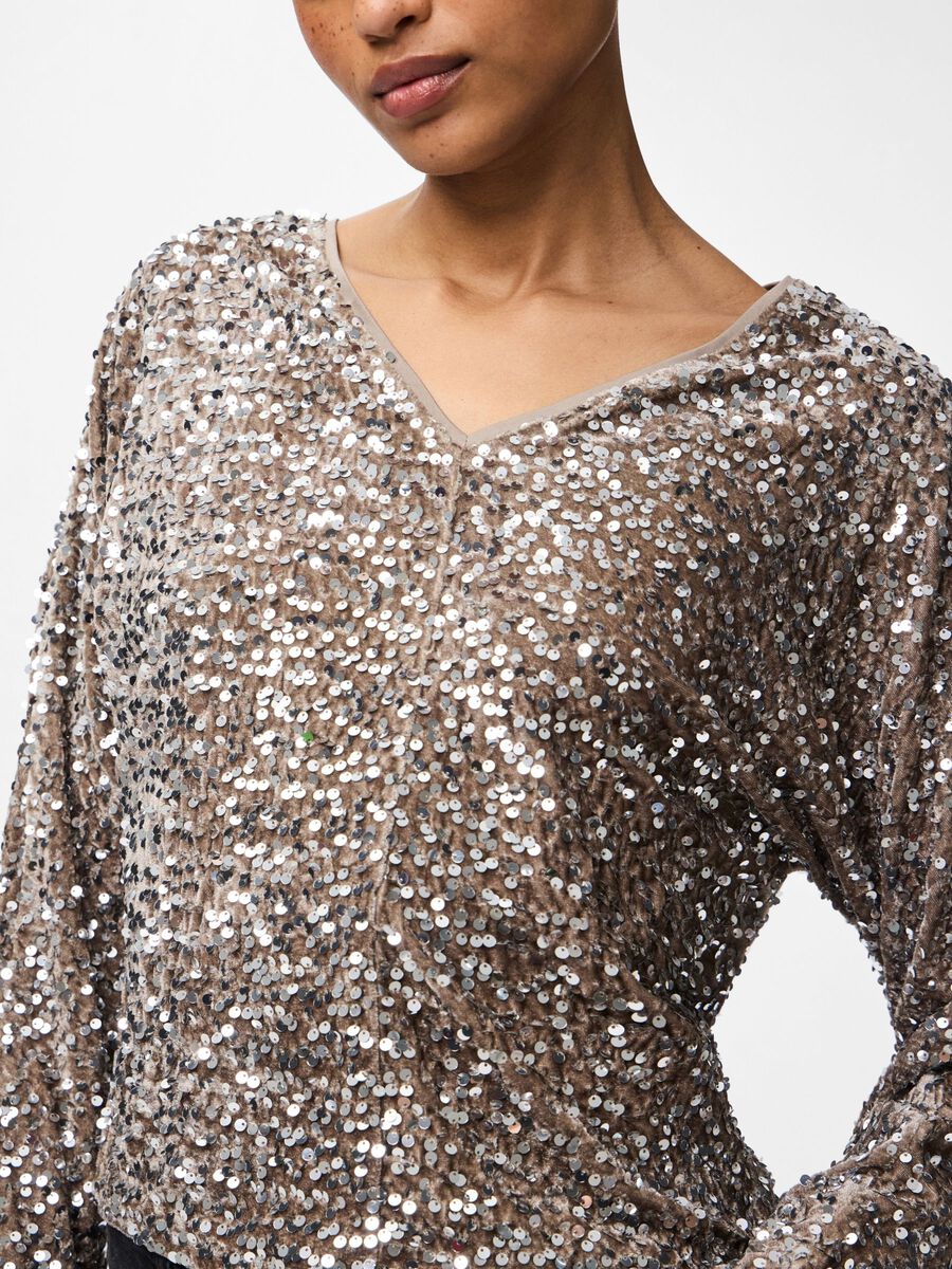 Kassey Sequin V-Neck Top (Morel/Silver) - Image 4