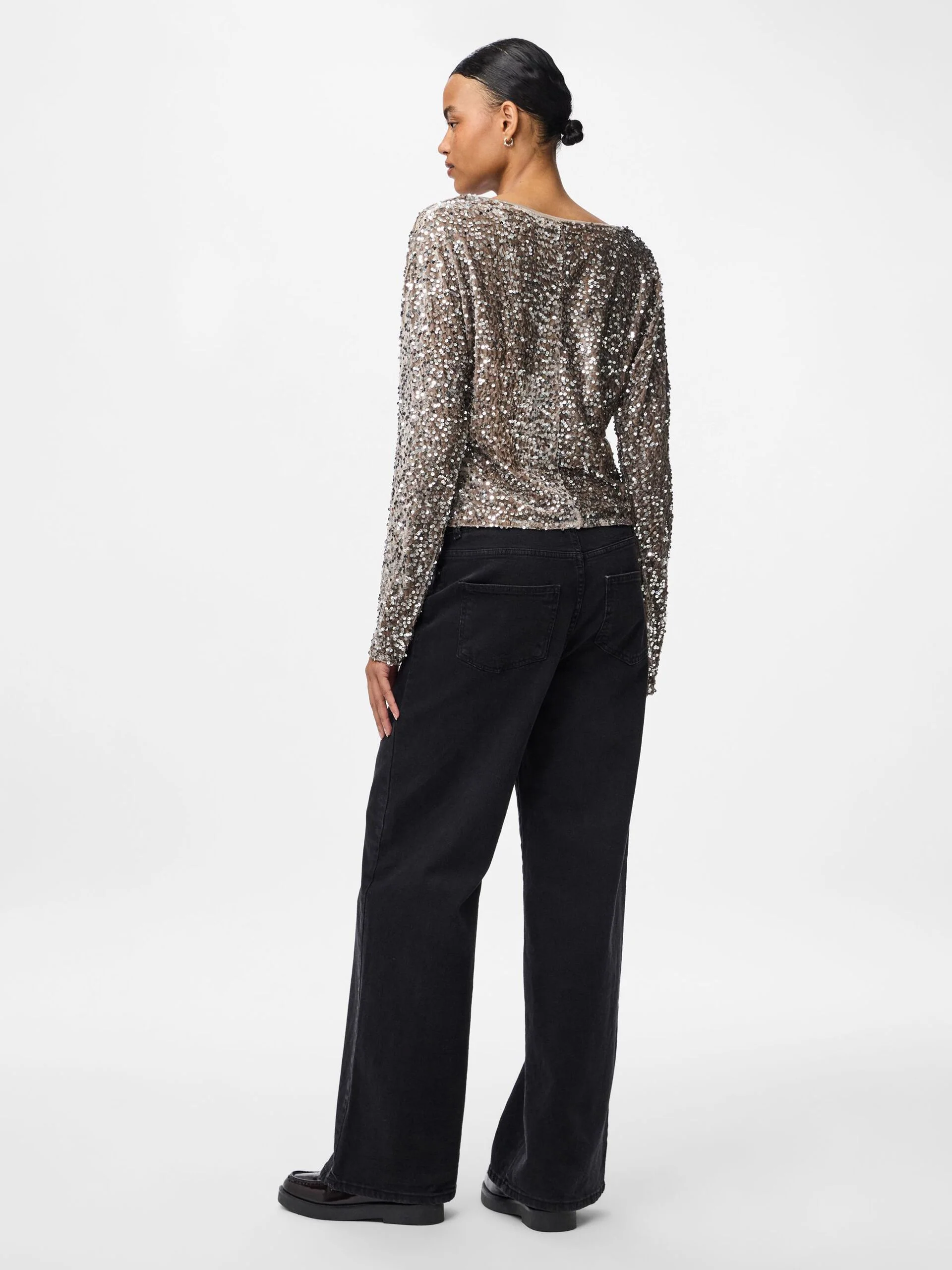 Kassey Sequin V-Neck Top (Morel/Silver) - Image 5