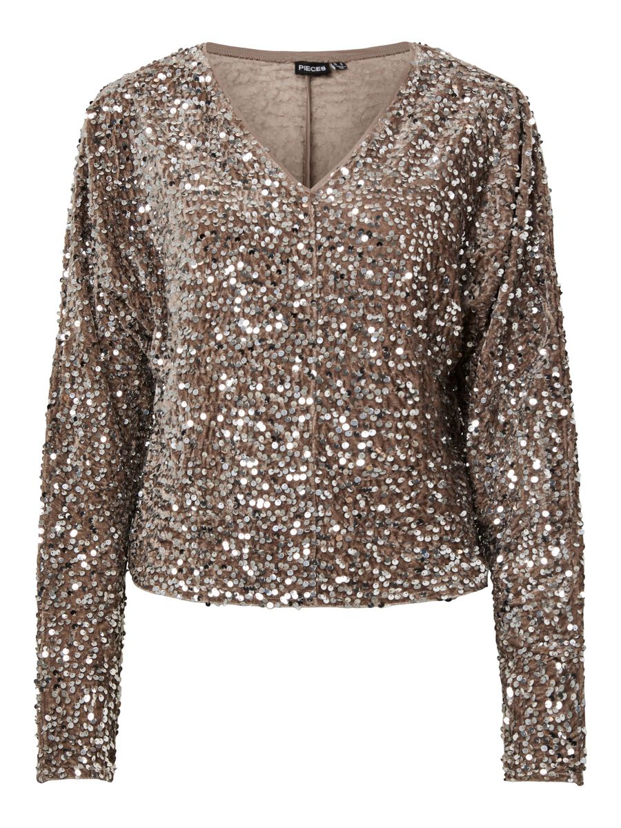 Kassey Sequin V-Neck Top (Morel/Silver) - Image 6